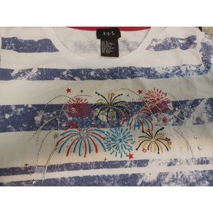 R-Q-T Women's 4th of July T-Shirt Small Purplish Blue & White Stripes Short Slee